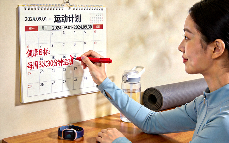 第一步：设定明确健康目标 - 女性在日历上标记运动计划
