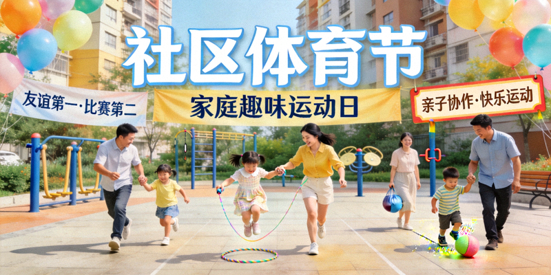 社区体育节活动现场 - 家庭参与趣味运动项目
