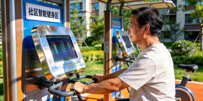 社区智能健身器材投入使用新闻图片 - 居民正在使用崭新的户外智能健身设备