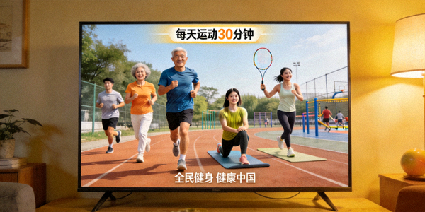 媒体宣传全民健身理念 - 电视屏幕播放健身公益广告