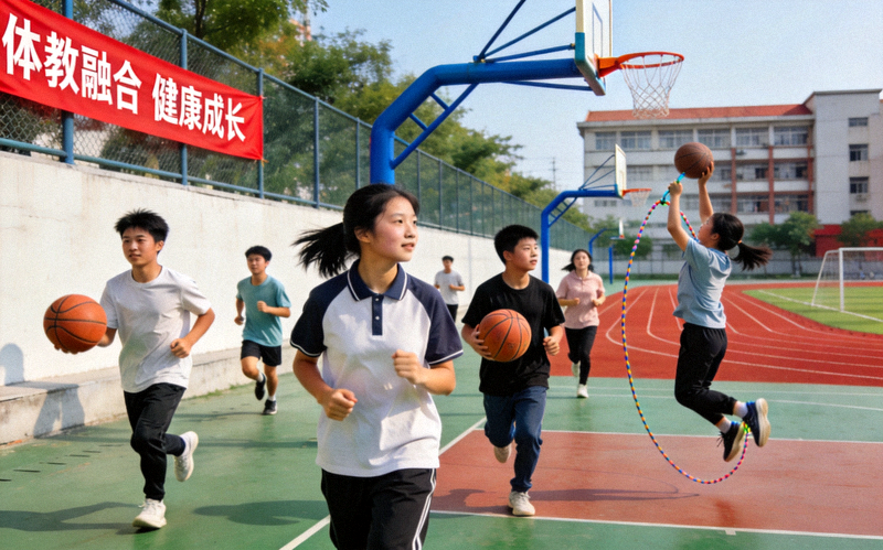 体教融合政策下学生在校园进行体育锻炼的场景