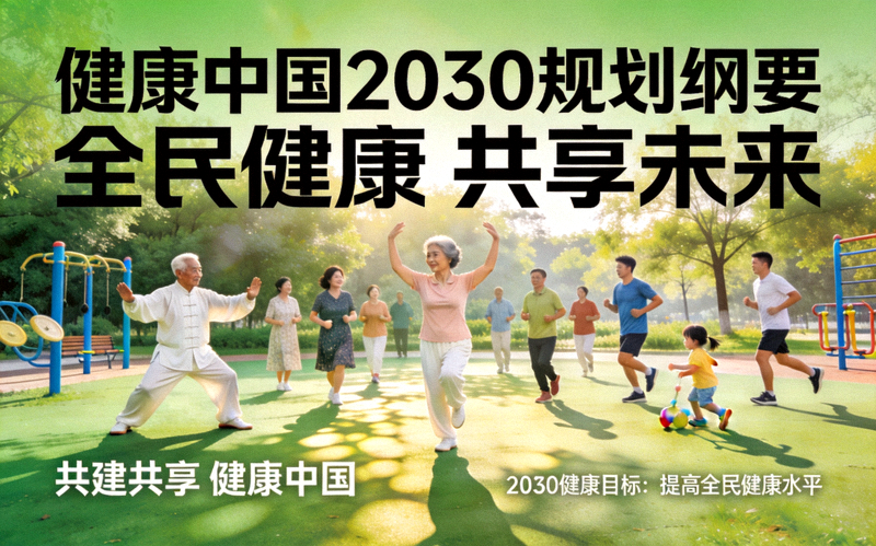 《健康中国2030规划纲要》宣传图 - 人们在公园绿地上进行集体锻炼