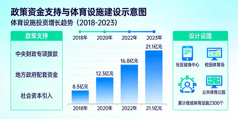 政策资金支持与设施建设示意图 - 图表展示体育设施投资增长
