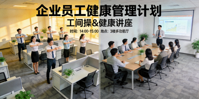 企业员工健康管理计划实施场景 - 办公室工间操与健康讲座