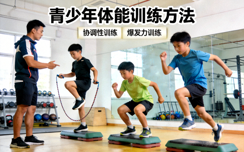 青少年体能训练方法 - 青少年在教练指导下进行协调性、爆发力训练