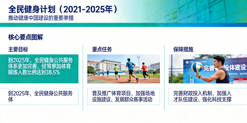 《全民健身计划（2021-2025年）》政策文件封面与核心要点图解