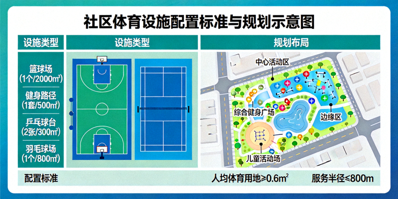 社区体育设施配置标准与规划示意图
