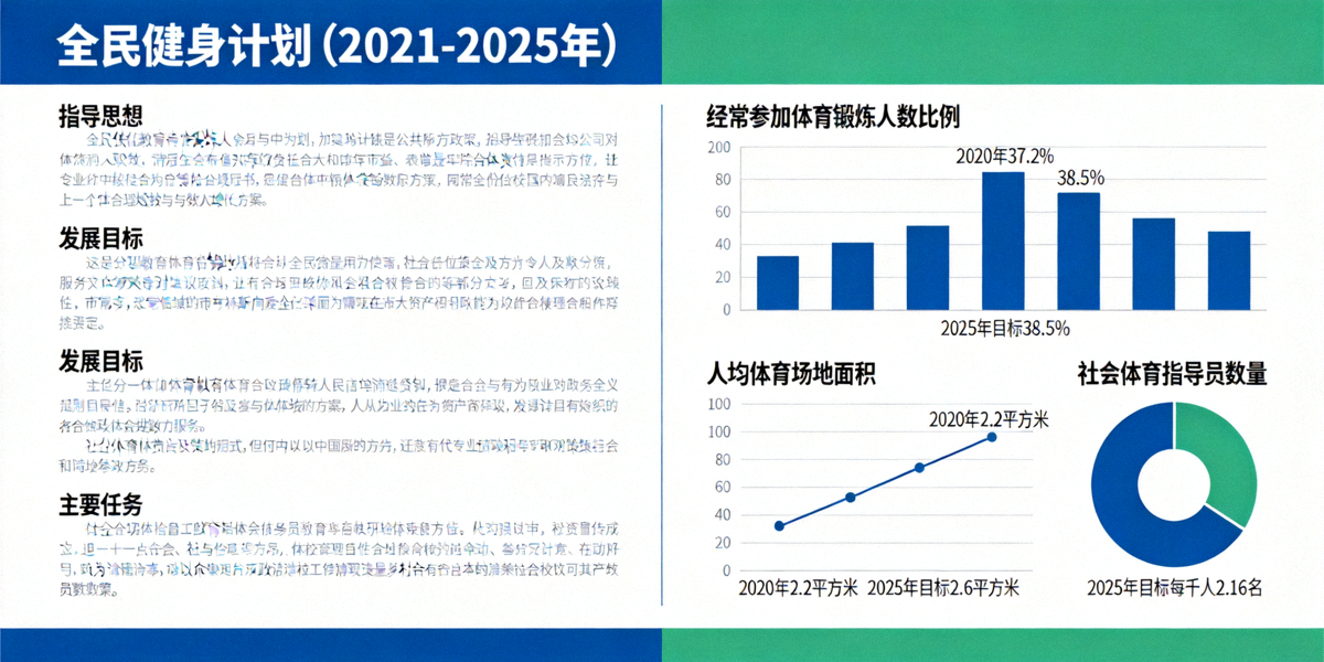 《全民健身计划（2021-2025年）》政策文本与主要目标数据图表展示