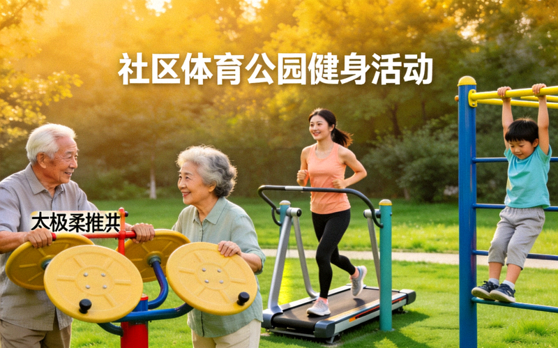 社区体育公园活动 - 居民在社区健身设施锻炼