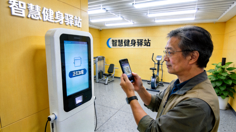 广州市天河区社区智慧健身驿站内部 - 居民扫码使用智能体测仪