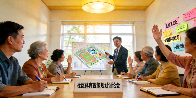社区居民参与体育设施规划讨论会 - 居民与规划师共同商讨