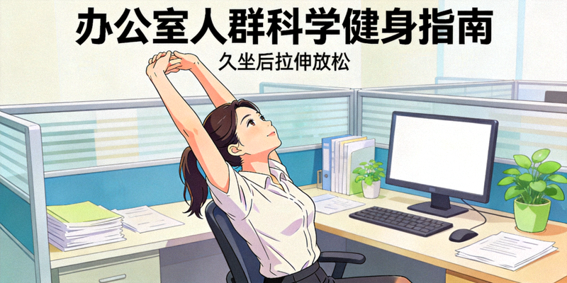 办公室人群科学健身指南配图 - 女性在办公桌前进行拉伸