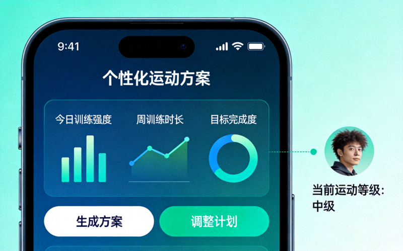 个性化运动方案生成界面演示 - 手机APP展示训练计划图表
