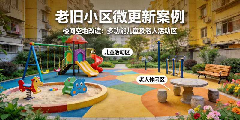 老旧小区微更新案例 - 楼间空地改造后的多功能儿童及老人活动区