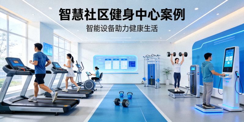 智慧社区健身中心案例 - 居民在明亮现代的社区健身中心使用智能设备