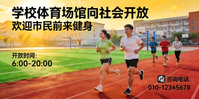 学校体育场馆向社会开放政策宣传 - 市民在学校操场跑步