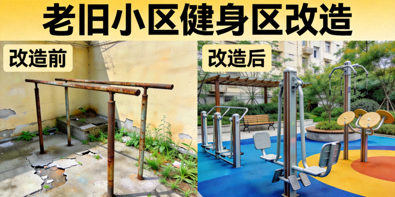 老旧小区改造新增健身区对比图 - 改造前后对比鲜明