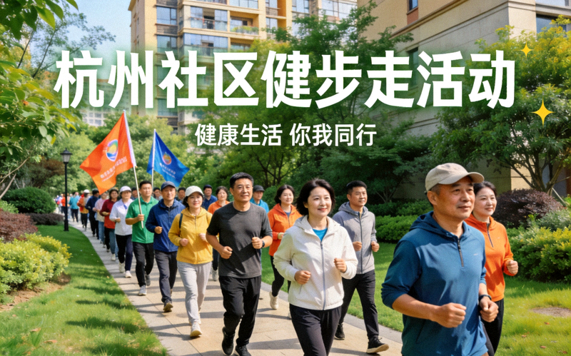 杭州社区健步走活动 - 居民沿着社区绿化带进行集体健步走