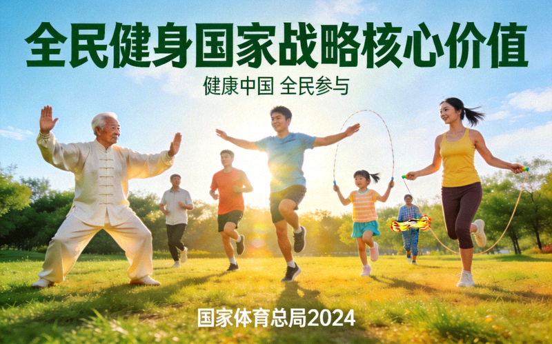 全民健身国家战略核心价值图示 - 人群在阳光下集体锻炼
