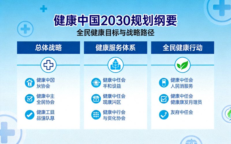 《健康中国2030规划纲要》封面与核心内容展示 - 突出全民健康目标