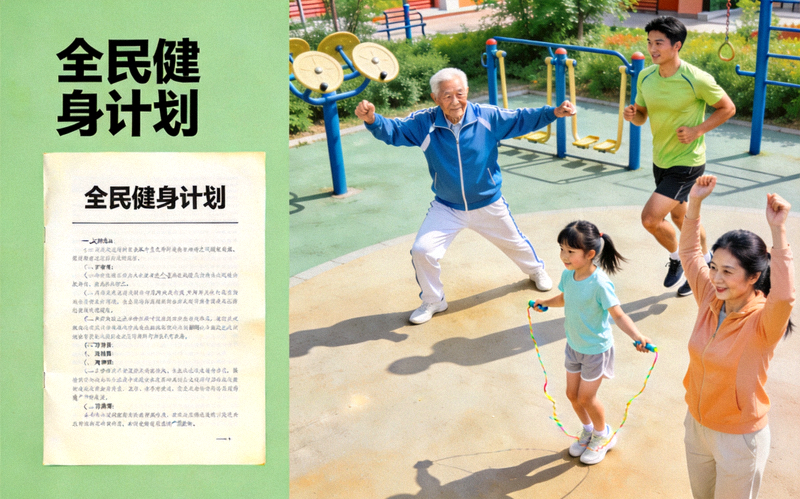 《全民健身计划》文件与社区运动场景结合图