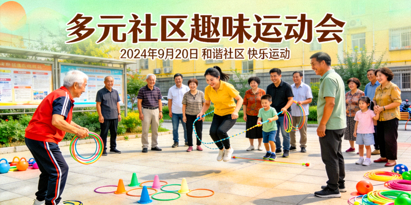 多元人群社区运动会 - 不同年龄、背景的居民一起参加社区组织的趣味运动会