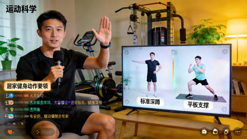 运动科学专家在线上直播讲解居家健身动作要领