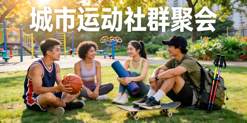 城市运动社群聚会 - 不同运动爱好的年轻人聚在一起交流