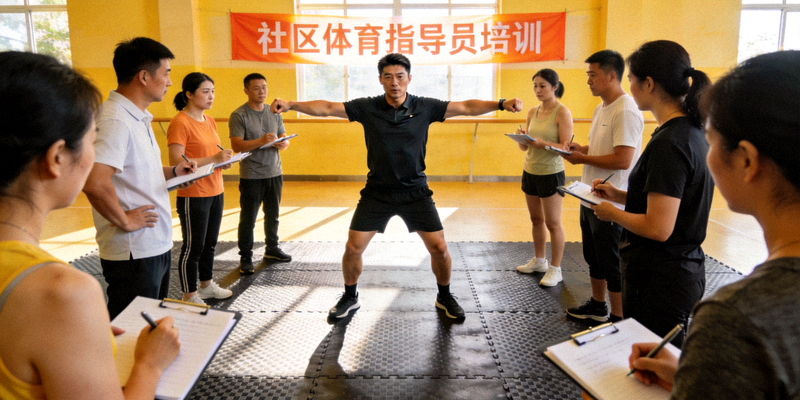 社区体育指导员培训现场 - 专业教练示范健身动作