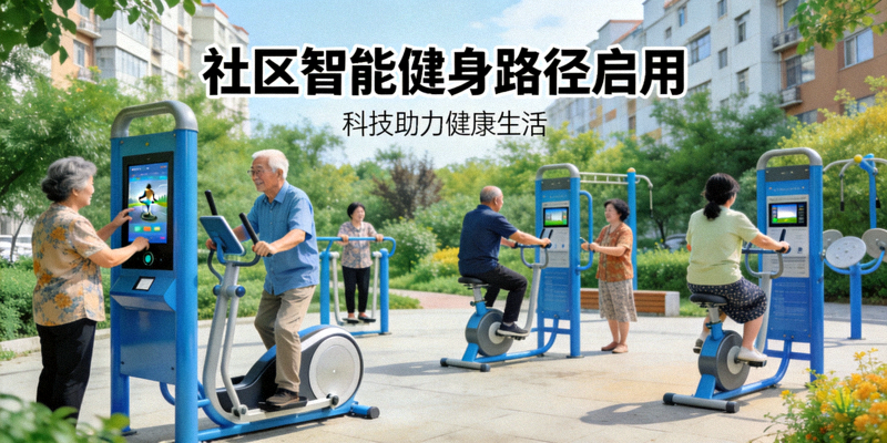 社区智能健身路径启用 - 居民使用户外智能健身器材