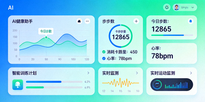 科技赋能体育生活概念图 - AI健康助手界面展示
