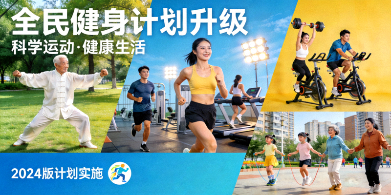 全民健身计划升级宣传图 - 人们在不同场景运动