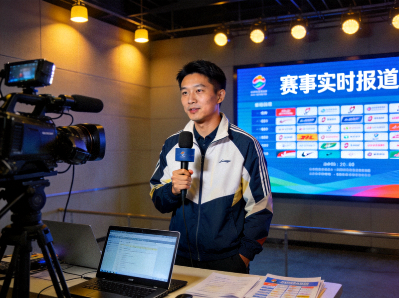 赛事新闻中心内，新体育记者正在进行实时报道