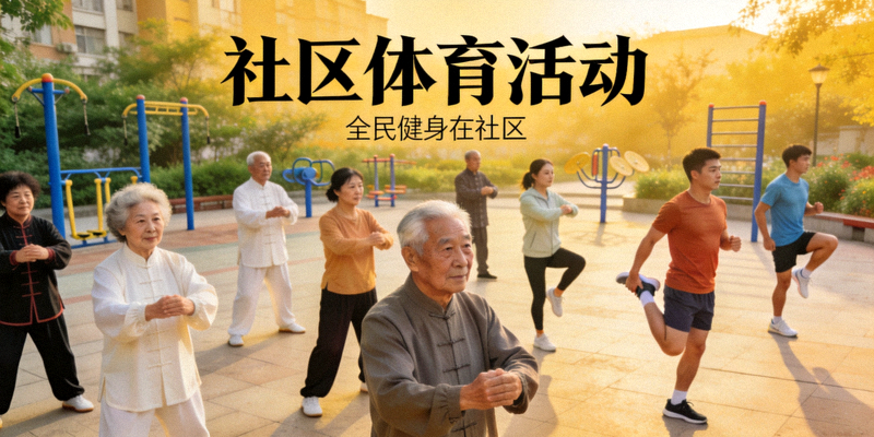 社区体育发展文章配图 - 社区居民在广场上进行集体健身活动
