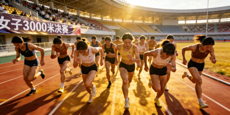 女子3000米决赛，运动员们集团奔跑