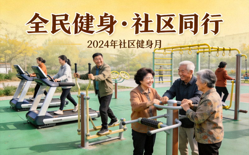 全民健身活动融入社区生活 - 社区居民在小区健身器材区一起进行锻炼交流的画面