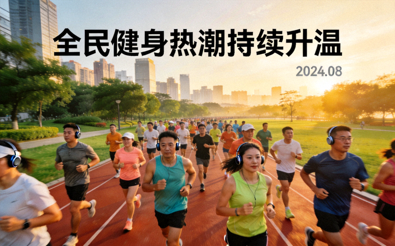 全民健身热潮持续升温 - 众多市民在城市公园跑道上集体晨跑锻炼的场景