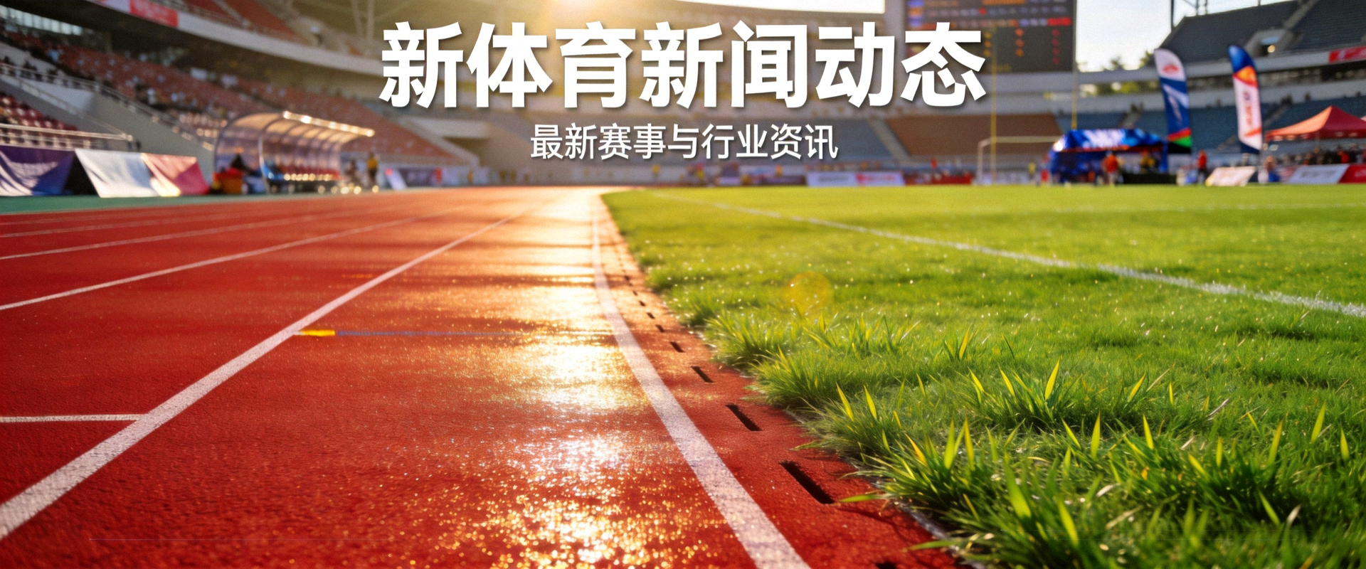 新体育官方网站新闻动态主视觉图 - 阳光下的田径体育场跑道与绿茵场地全景