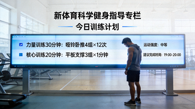 新体育官方网站科学健身指导专栏页面展示 - 运动者在场馆内查看训练计划