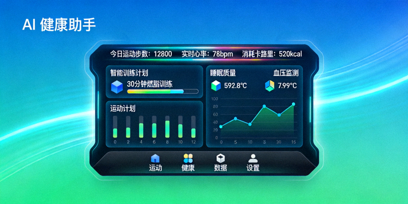 科技赋能体育生活概念图 - AI健康助手界面展示