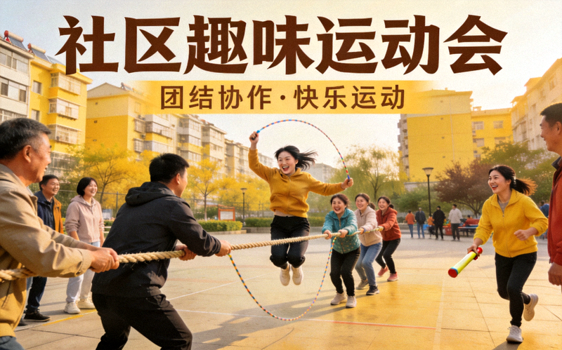 社区趣味运动会现场 - 居民参与团体体育游戏