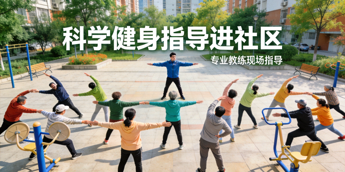 科学健身指导活动走进社区 - 专业教练带领居民进行户外集体健身训练