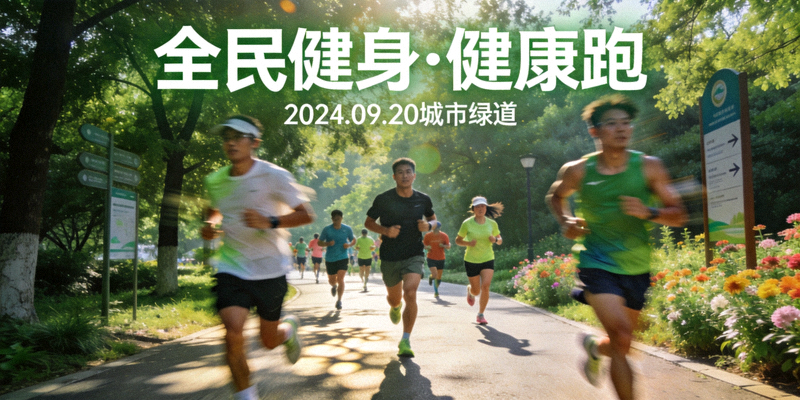 全民健身赛事活动 - 跑步爱好者在城市绿道参加健康跑