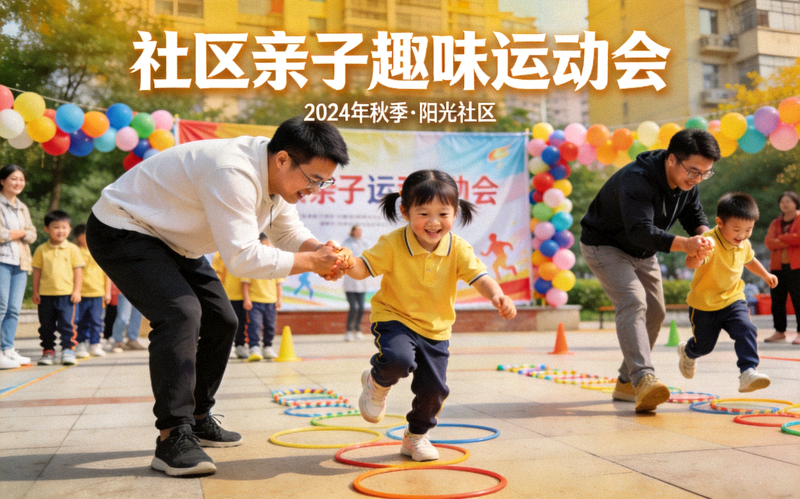 社区亲子运动会 - 家长与孩子一起参与趣味运动项目