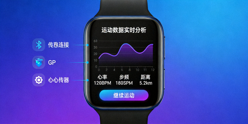 科技赋能体育概念画面 - 智能设备分析运动数据界面