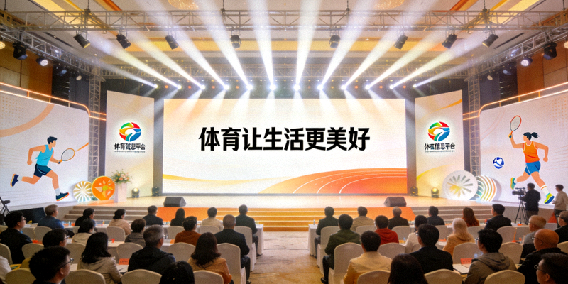 体育资讯平台发布会现场 - 大屏幕展示体育让生活更美好主题