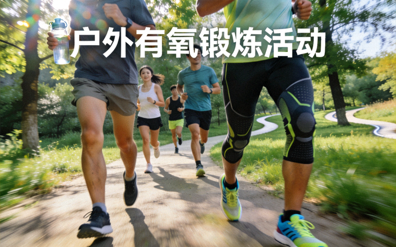 户外健步走与慢跑活动 - 参与者在自然环境中进行有氧锻炼