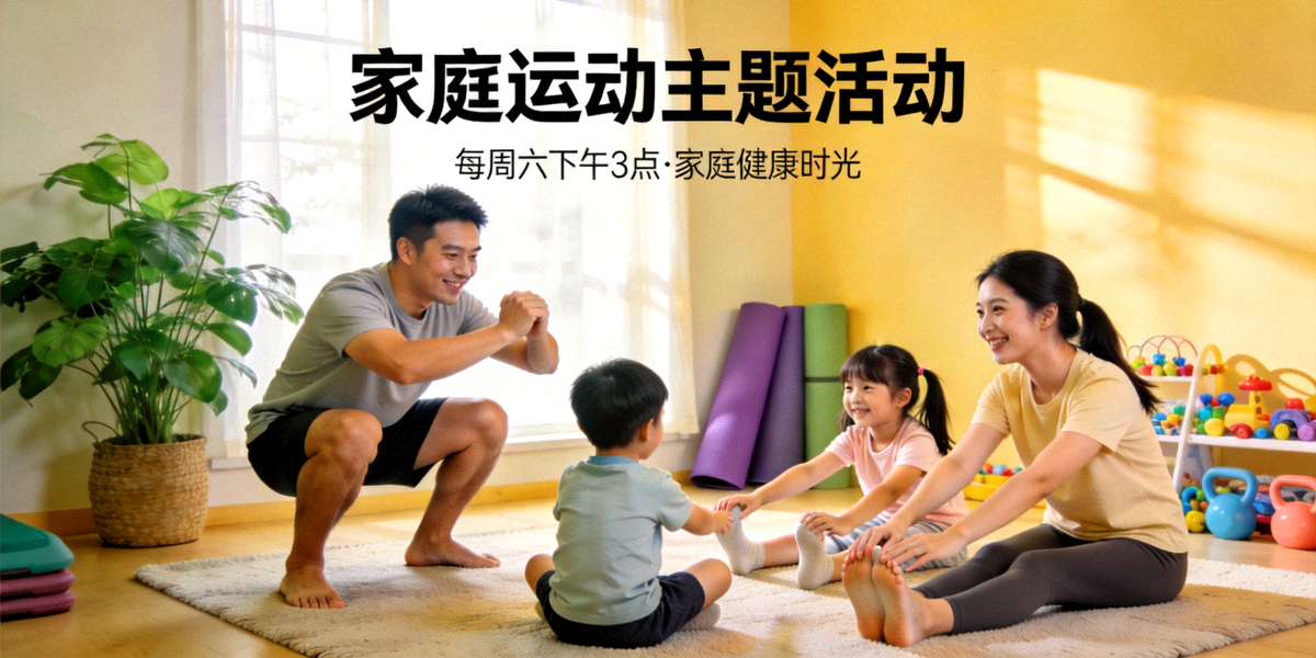 家庭在客厅一起做亲子运动 - 家庭运动主题活动现场