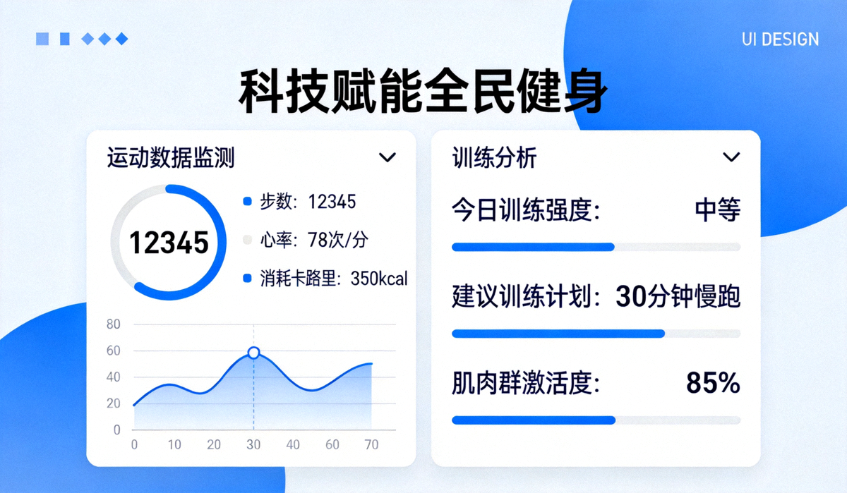 科技赋能全民健身 - 智能设备界面展示运动数据监测与个性化训练分析