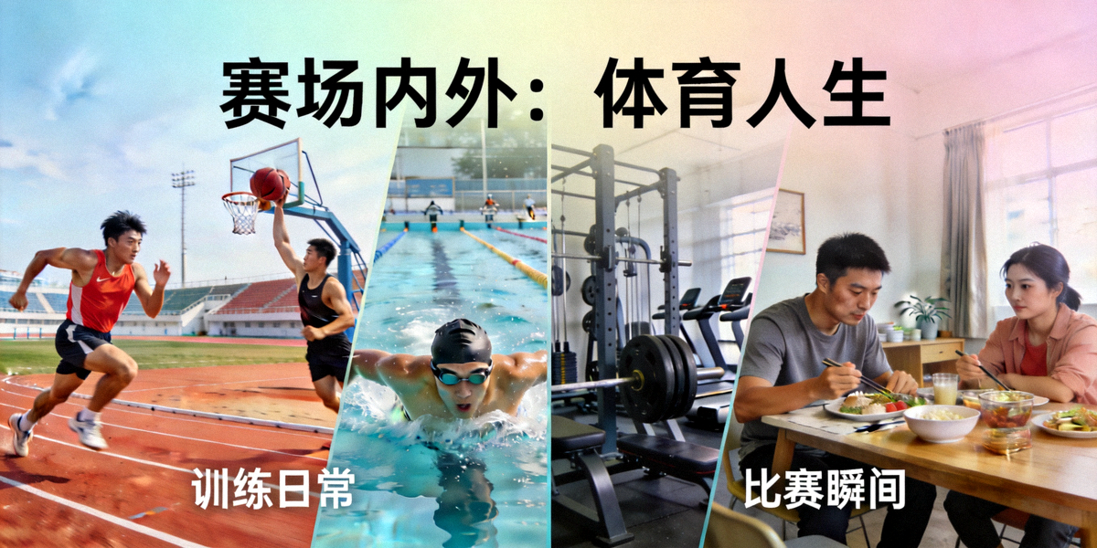 运动员赛场与日常生活场景切换 - 体育人物纪录片画面